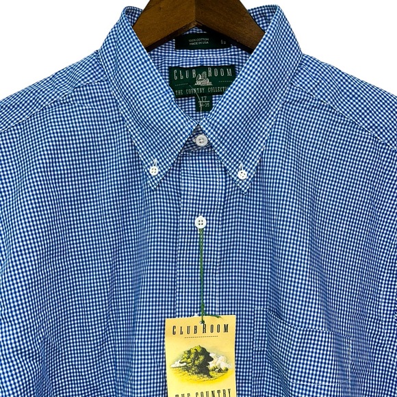 SOLD Club Room Men’s Country Collection Blue Gingham Long Sleeve Sz 17 34-35 - Picture 1 of 7